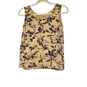 Tianello Floral Tank Top Sleeveless Casual Blouse Lightweight Beige Tencel USA M
